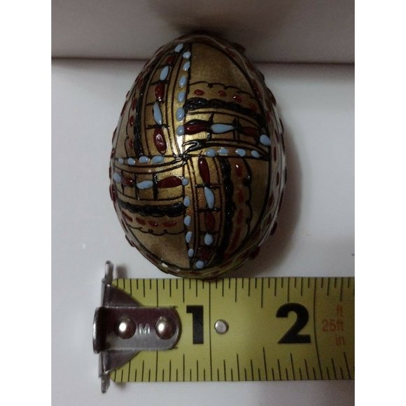 Vintage Romanian Pysanky Hand Painted Real Easter Egg Gold Red Blue Segmented - Picture 3 of 4